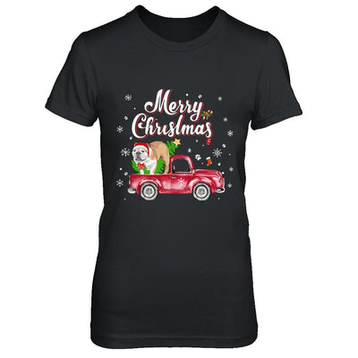 Bulldog Retriever Rides Red Truck Christmas Pajama-T-Shirt & Sweatshirt-Women's T-Shirt-Black