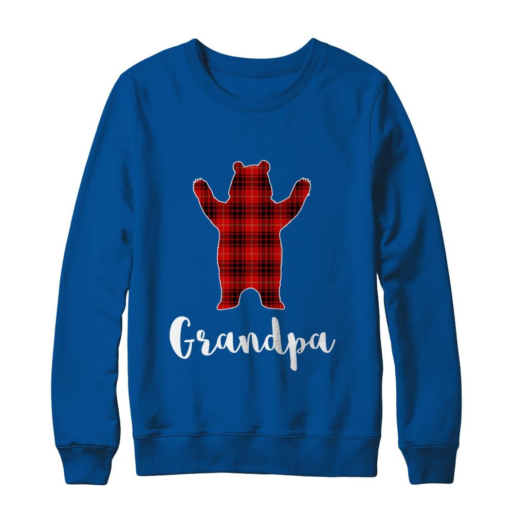 Red Grandpa Bear Buffalo Plaid Family Christmas Pajamas-T-Shirt & Sweatshirt-Crewneck Sweatshirt-Deep Royal