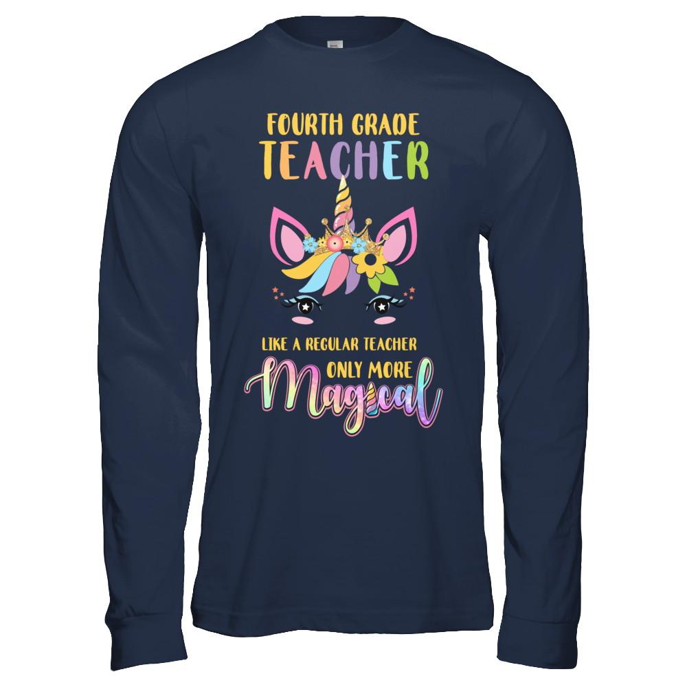 4th Fourth Grade Teacher Cute Magical Unicorn Gift-T-Shirt & Hoodie-Long Sleeve T-Shirt-Navy