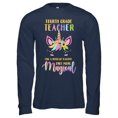 4th Fourth Grade Teacher Cute Magical Unicorn Gift-T-Shirt & Hoodie-Long Sleeve T-Shirt-Navy