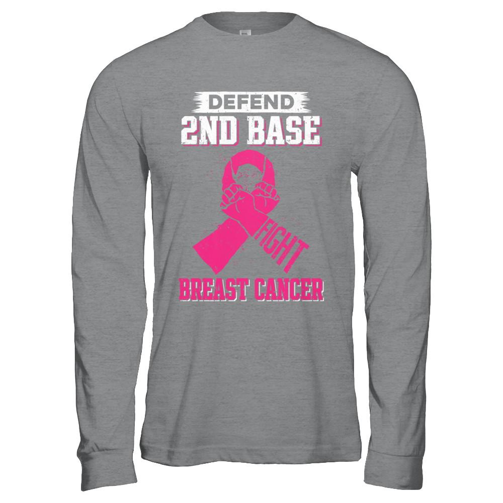 Defend 2nd Base Fight Breast Cancer Awareness-T-Shirt & Hoodie-Long Sleeve T-Shirt-Sport Grey