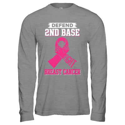 Defend 2nd Base Fight Breast Cancer Awareness-T-Shirt & Hoodie-Long Sleeve T-Shirt-Sport Grey