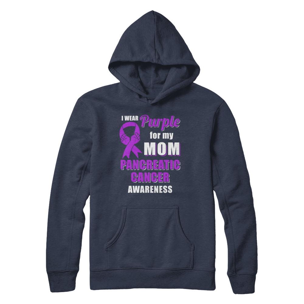 I Wear Purple For My Mom Pancreatic Cancer Son Daughter-T-Shirt & Hoodie-Pullover Hoodie-Navy
