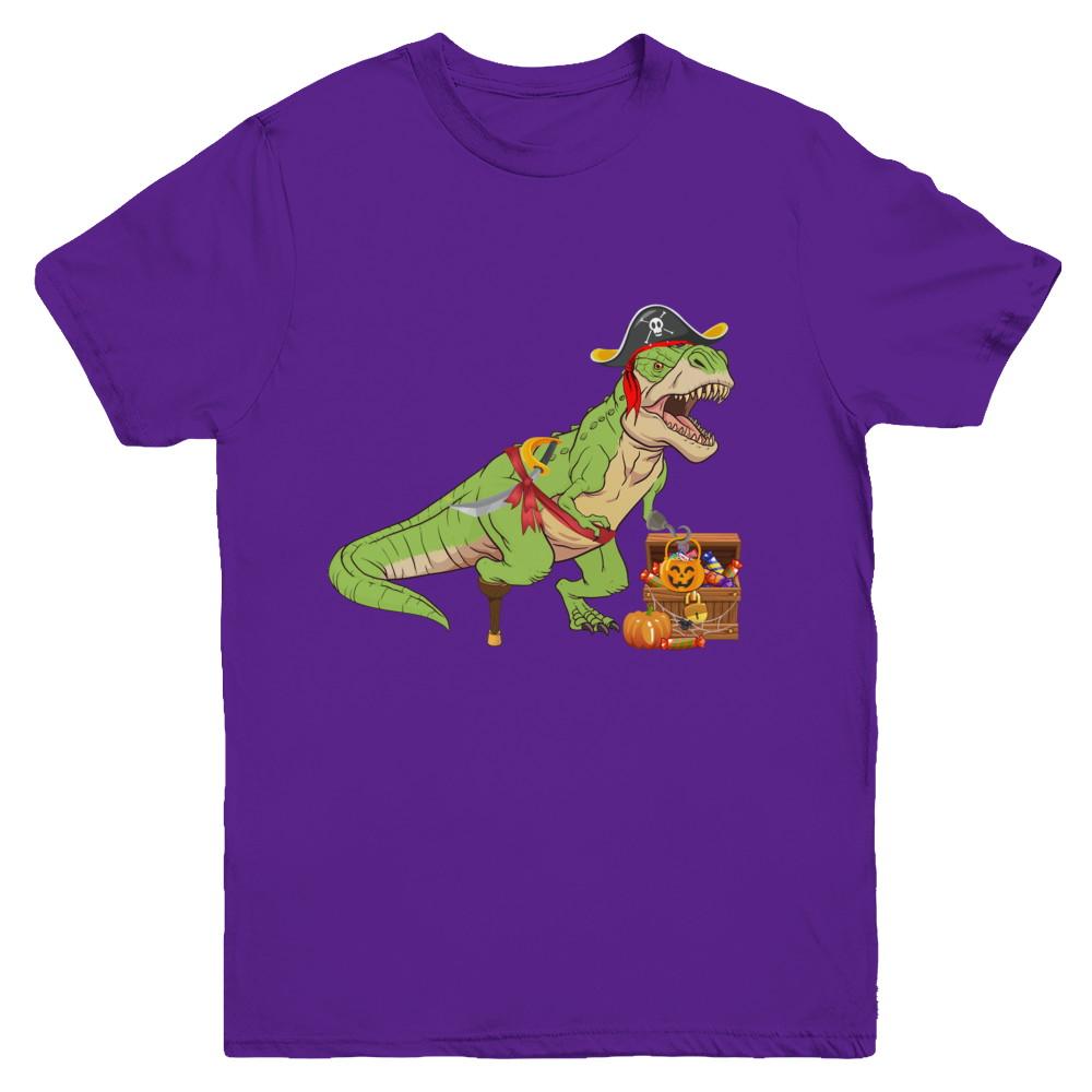 Dinosaurs T-Rex Pirate Halloween Saurus For Kids Youth-Youth Shirt-Youth T-Shirt-Purple