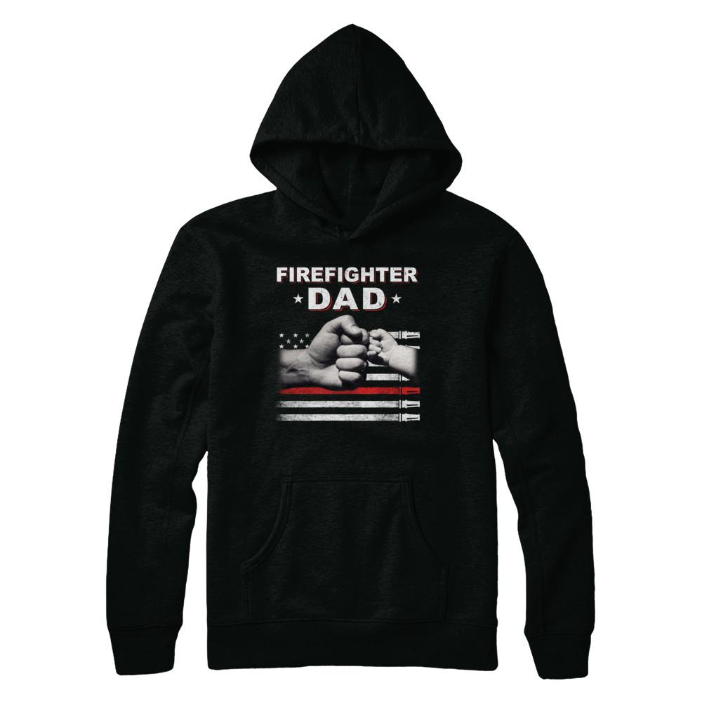Firefighter Fireman Dad American Flag Fathers Day-T-Shirt & Hoodie-Pullover Hoodie-Black