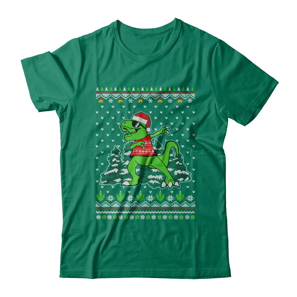 Funny Dab Dabbing Dinosaur Ugly Christmas Sweater Xmas-T-Shirt & Sweatshirt-Classic T-Shirt-Kelly Green