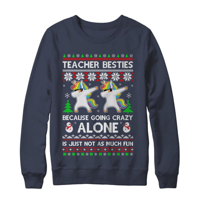 Unicorn Dabbing Teacher Besties Ugly Christmas Sweater-T-Shirt & Sweatshirt-Crewneck Sweatshirt-Navy
