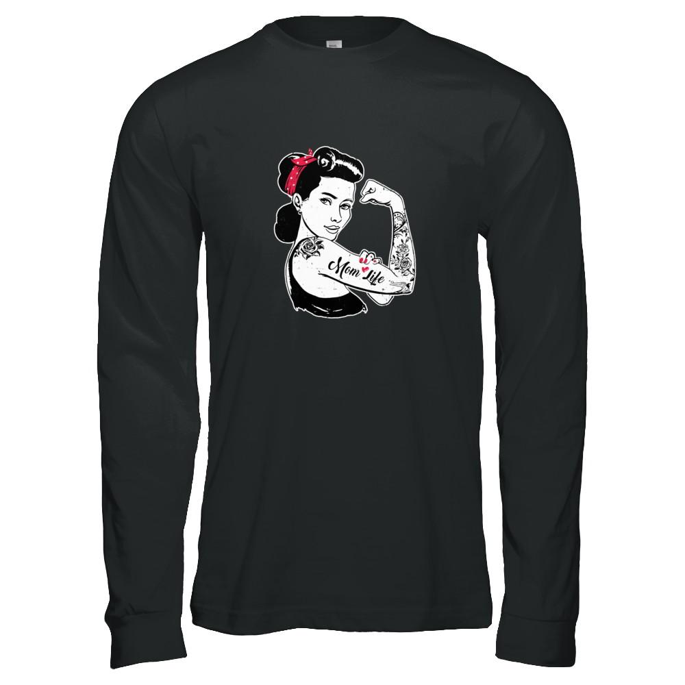 Mom Life Tattoos Tattooed Inked Woman-T-Shirt & Tank Top-Long Sleeve T-Shirt-Black