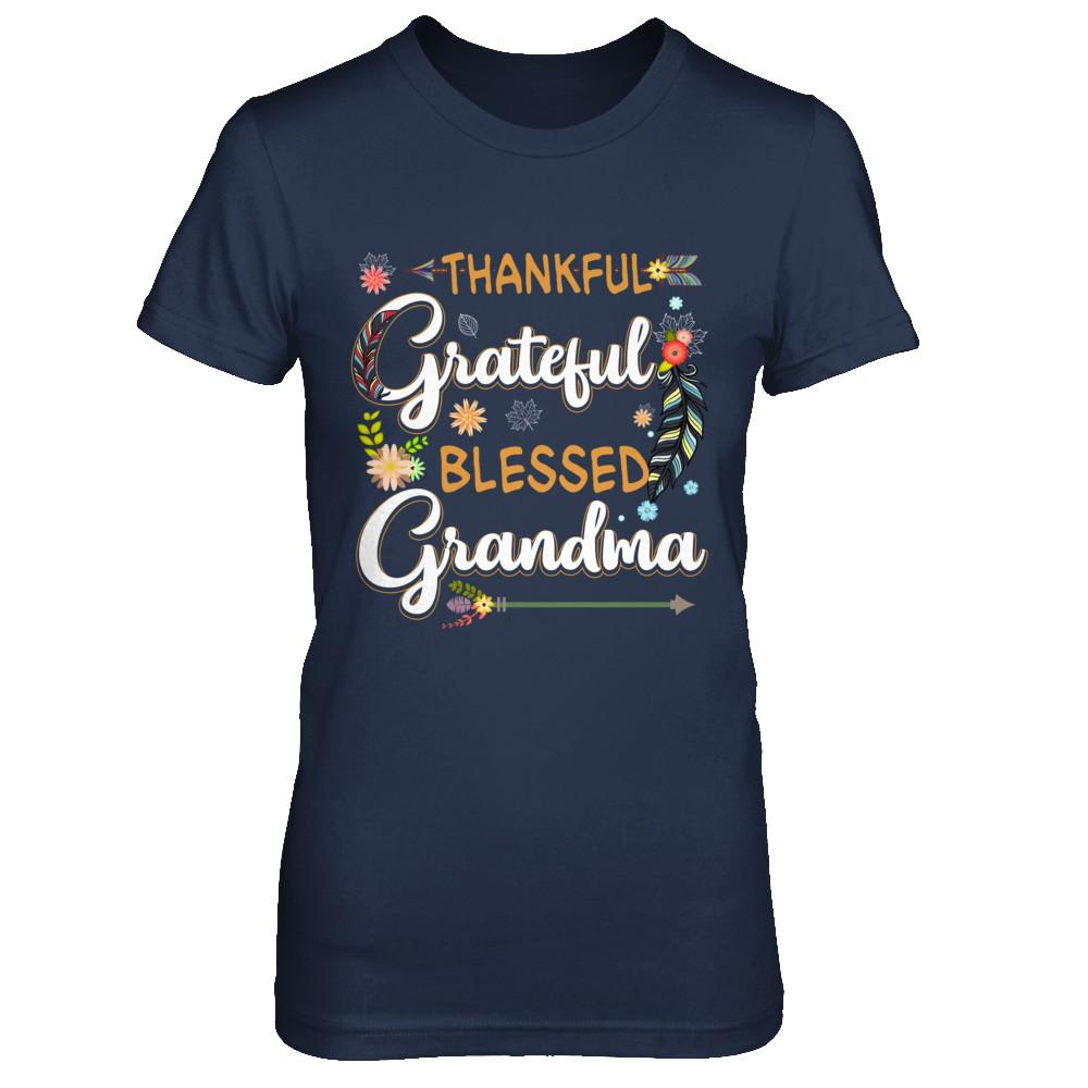 Grateful Thankful And Blessed Grandma-T-Shirt & Hoodie-Women's T-Shirt-Navy