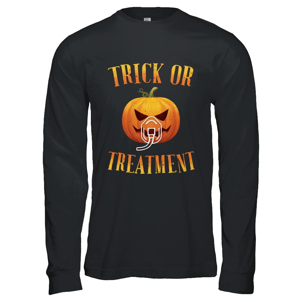 Trick Or Treatment Respiratory Therapist Nurse Halloween-T-Shirt & Hoodie-Long Sleeve T-Shirt-Black