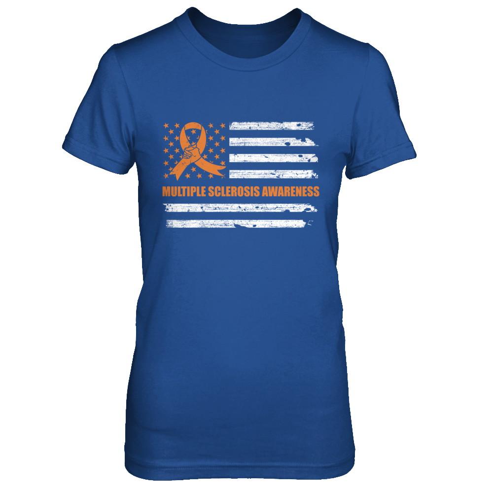 Orange Ribbon Multiple Sclerosis Awareness US Flag-T-Shirt & Hoodie-Women's T-Shirt-Royal