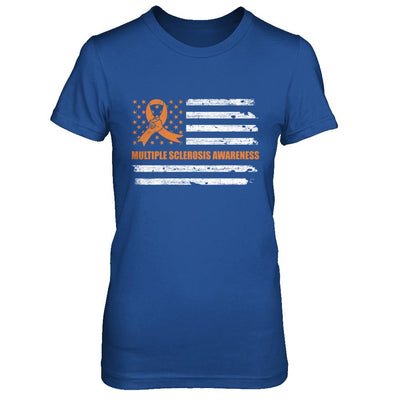Orange Ribbon Multiple Sclerosis Awareness US Flag-T-Shirt & Hoodie-Women's T-Shirt-Royal