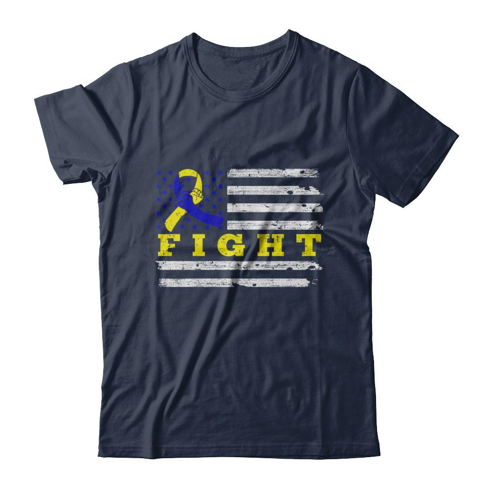 Fight Blue Yellow Ribbon US Flag Down Syndrome Awareness-T-Shirt & Hoodie-Classic T-Shirt-Navy