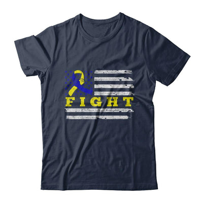Fight Blue Yellow Ribbon US Flag Down Syndrome Awareness-T-Shirt & Hoodie-Classic T-Shirt-Navy
