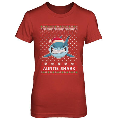 Santa Hat Auntie Shark Ugly Christmas Sweater-T-Shirt & Sweatshirt-Women's T-Shirt-Red