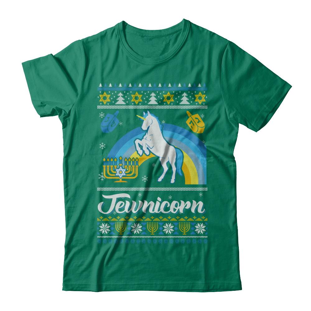 Funny Ugly Hanukkah Sweater Unicorn Jewnicorn-T-Shirt & Sweatshirt-Classic T-Shirt-Kelly Green
