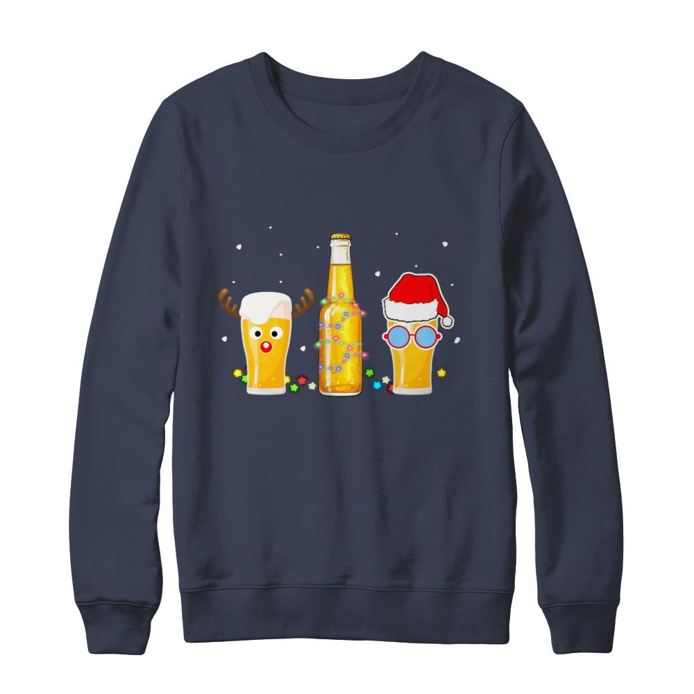 Xmas Merry Christmas Drinking Beer Gift-T-Shirt & Sweatshirt-Crewneck Sweatshirt-Navy
