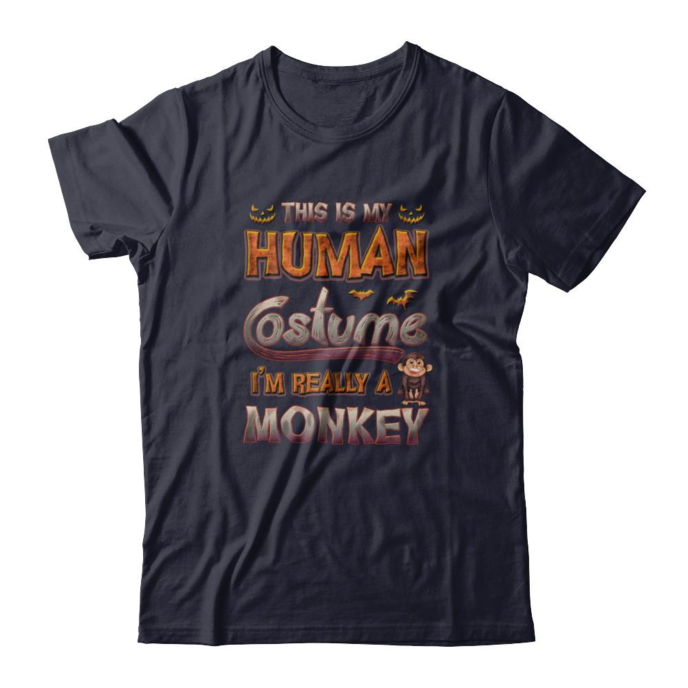 Monkey Halloween My Human Costume I'm Really A Monkey-T-Shirt & Tank Top-Premium T-Shirt-Midnight Navy