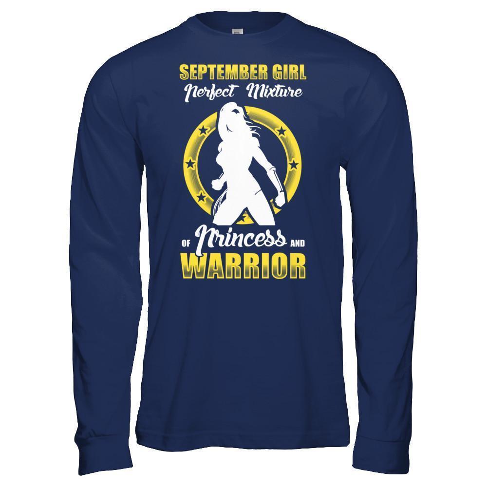 September Girl Perfect Mixture Of Princess And Warrior-T-Shirt & Hoodie-Long Sleeve T-Shirt-Navy