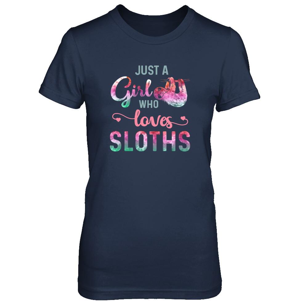 Just A Girl Who Loves Sloths Sloth Lover-T-Shirt & Tank Top-Women's T-Shirt-Navy