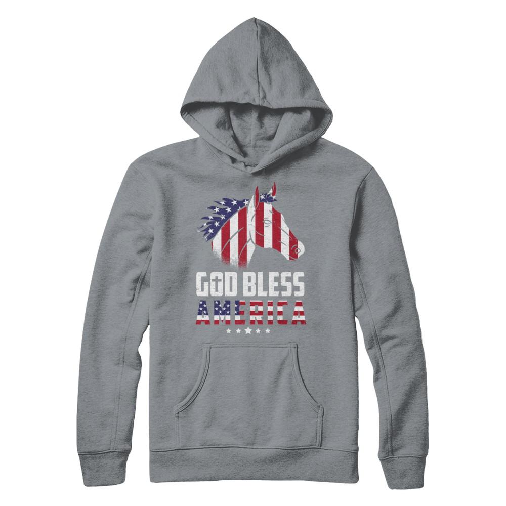 God Bless America Horse American Flag 4Th Of July-T-Shirt & Hoodie-Pullover Hoodie-Light Steel