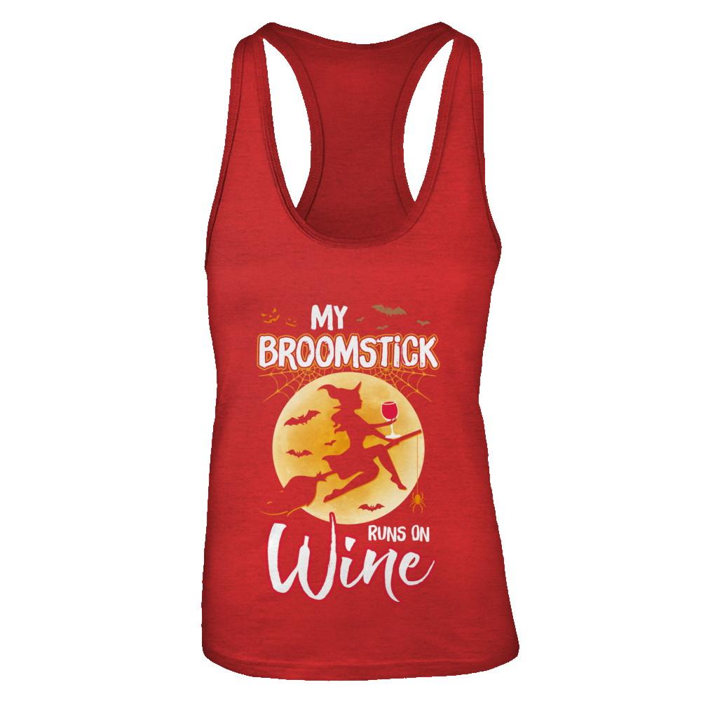 Funny Halloween My Broomstick Runs On Wine Witch-T-Shirt & Tank Top-Women's Ideal Racerback Tank-Red