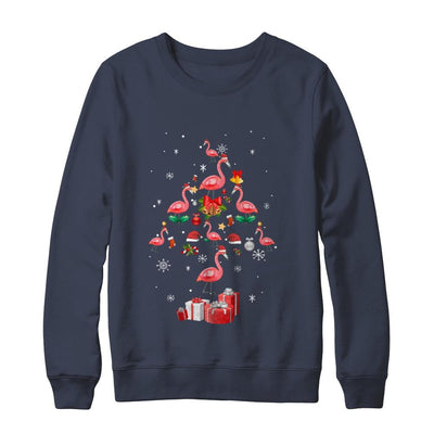 Santa Flamingo Christmas Tree Gift-T-Shirt & Sweatshirt-Crewneck Sweatshirt-Navy