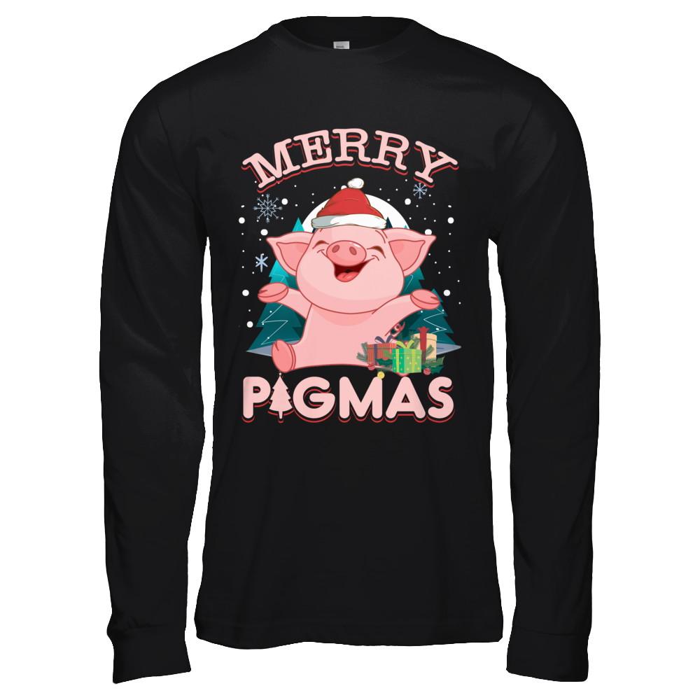 Merry Pigmas Funny Pig-T-Shirt & Hoodie-Long Sleeve T-Shirt-Black