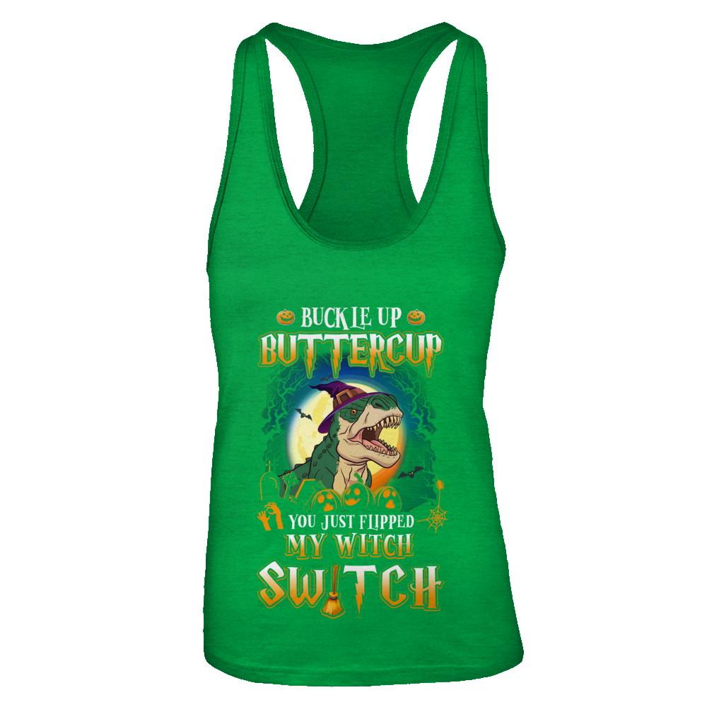 Buckle Up Buttercup Halloween Witch Dinosaur Costume-T-Shirt & Tank Top-Women's Ideal Racerback Tank-Kelly Green