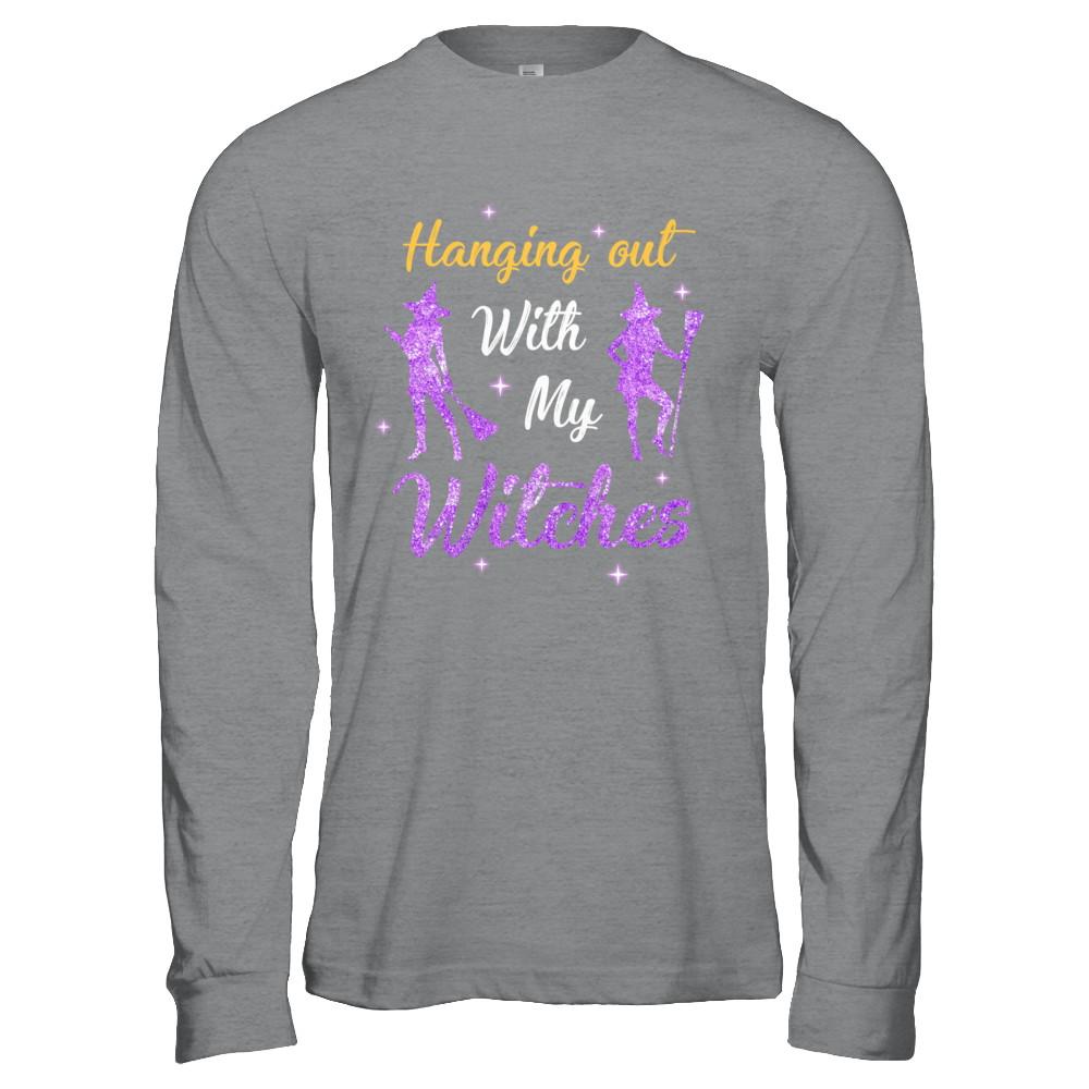 Hanging Out With My Witches Funny Halloween Witch-T-Shirt & Hoodie-Long Sleeve T-Shirt-Sport Grey