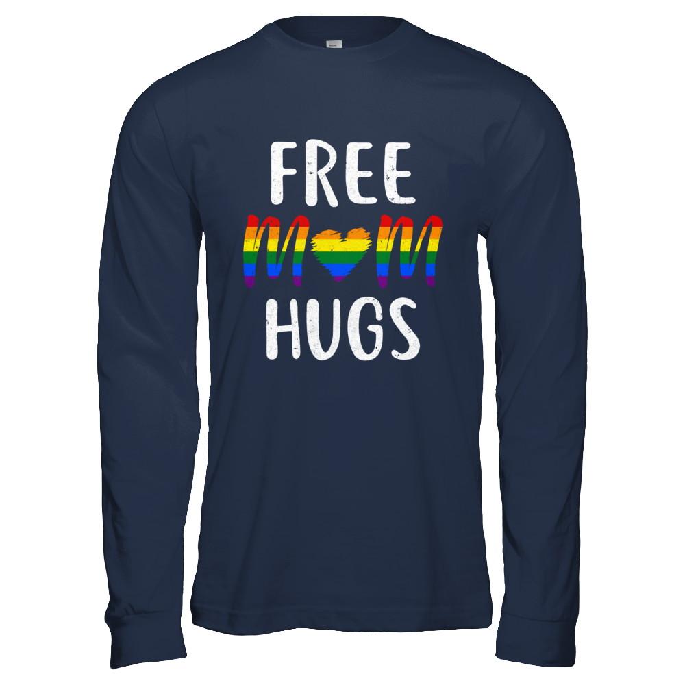 Free Mom Hugs Support LGBT-T-Shirt & Hoodie-Long Sleeve T-Shirt-Navy