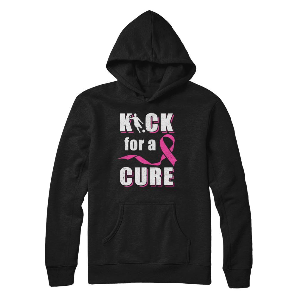 Kick For A Cure Soccer Pink Breast Cancer Awareness-T-Shirt & Hoodie-Pullover Hoodie-Black