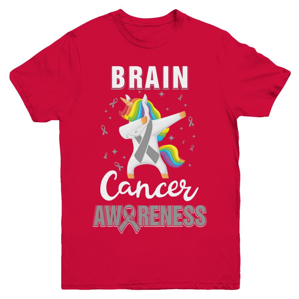 Inspirational Brain Cancer Awareness Unicorn Support Youth-Youth Shirt-Youth T-Shirt-Red