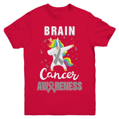 Inspirational Brain Cancer Awareness Unicorn Support Youth-Youth Shirt-Youth T-Shirt-Red
