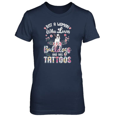 Just A Woman Who Loves Bulldogs And Has Tattoos-T-Shirt & Tank Top-Women's T-Shirt-Navy