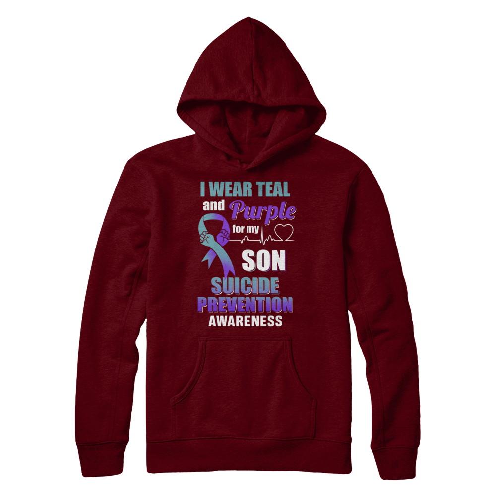 I Wear Teal Purple For My Son Suicide Prevention Awareness-T-Shirt & Hoodie-Pullover Hoodie-Maroon