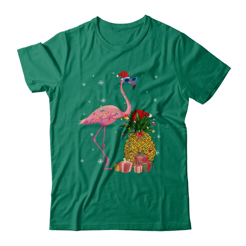 Santa Flamingo Hawaiian Pineapple Christmas Gifts-T-Shirt & Sweatshirt-Classic T-Shirt-Kelly Green