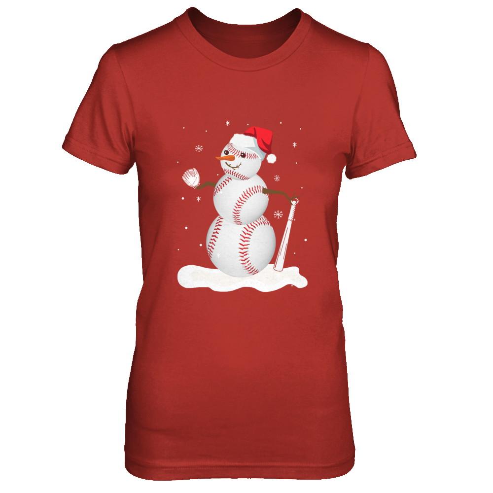 Christmas Baseball Snowman Christmas-T-Shirt & Sweatshirt-Women's T-Shirt-Red