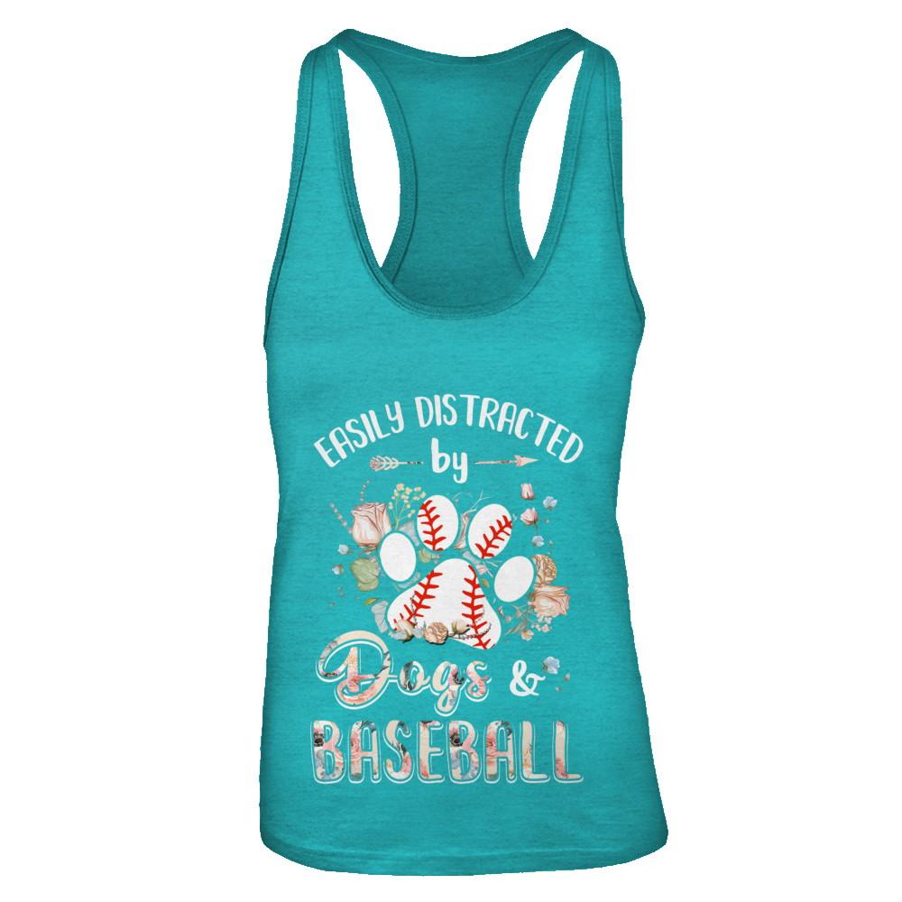 Easily Distracted By Dogs And Baseball-T-Shirt & Tank Top-Women's Ideal Racerback Tank-Tahiti Blue