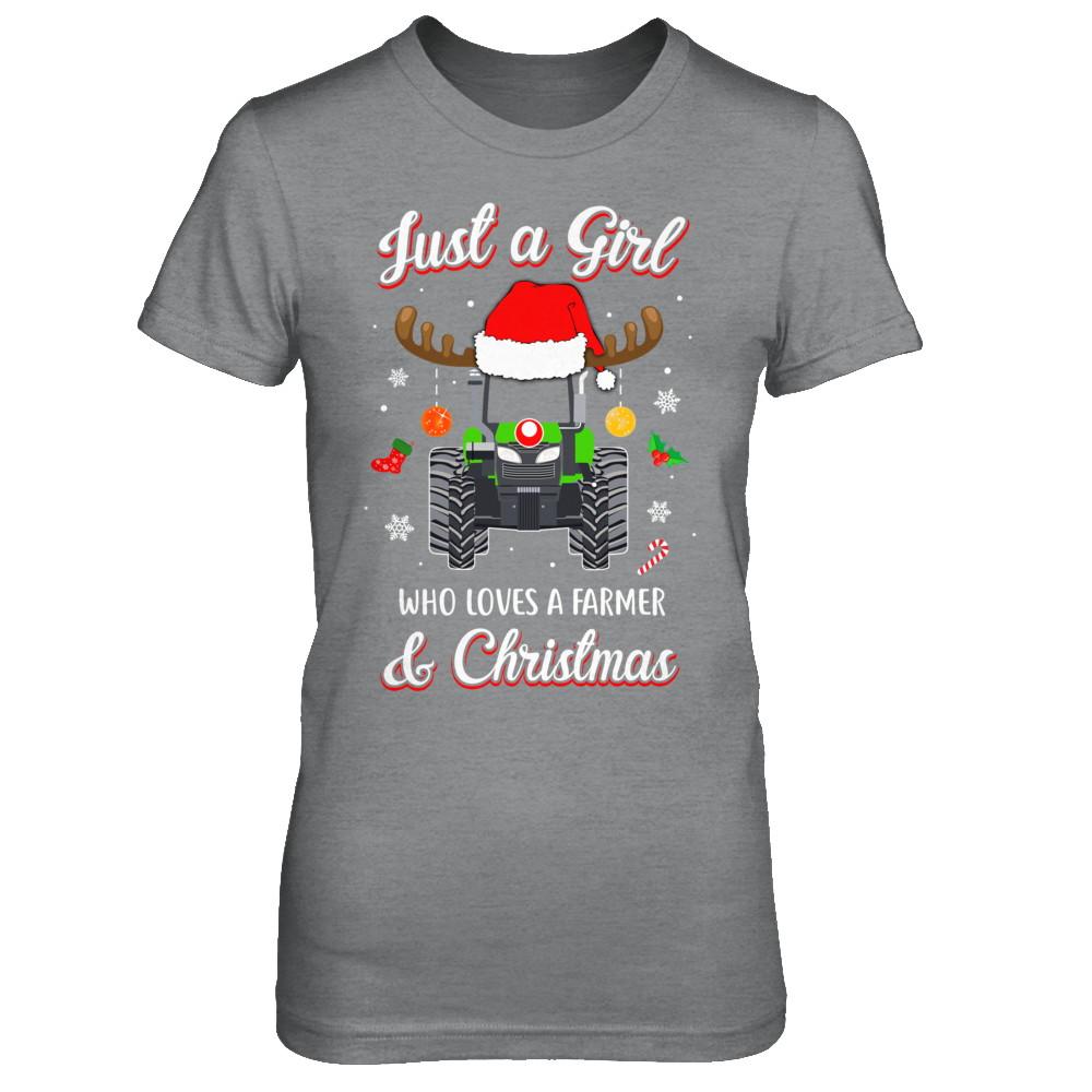 Just A Girl Who Loves A Farmer And Christmas-T-Shirt & Sweatshirt-Women's T-Shirt-Sport Grey