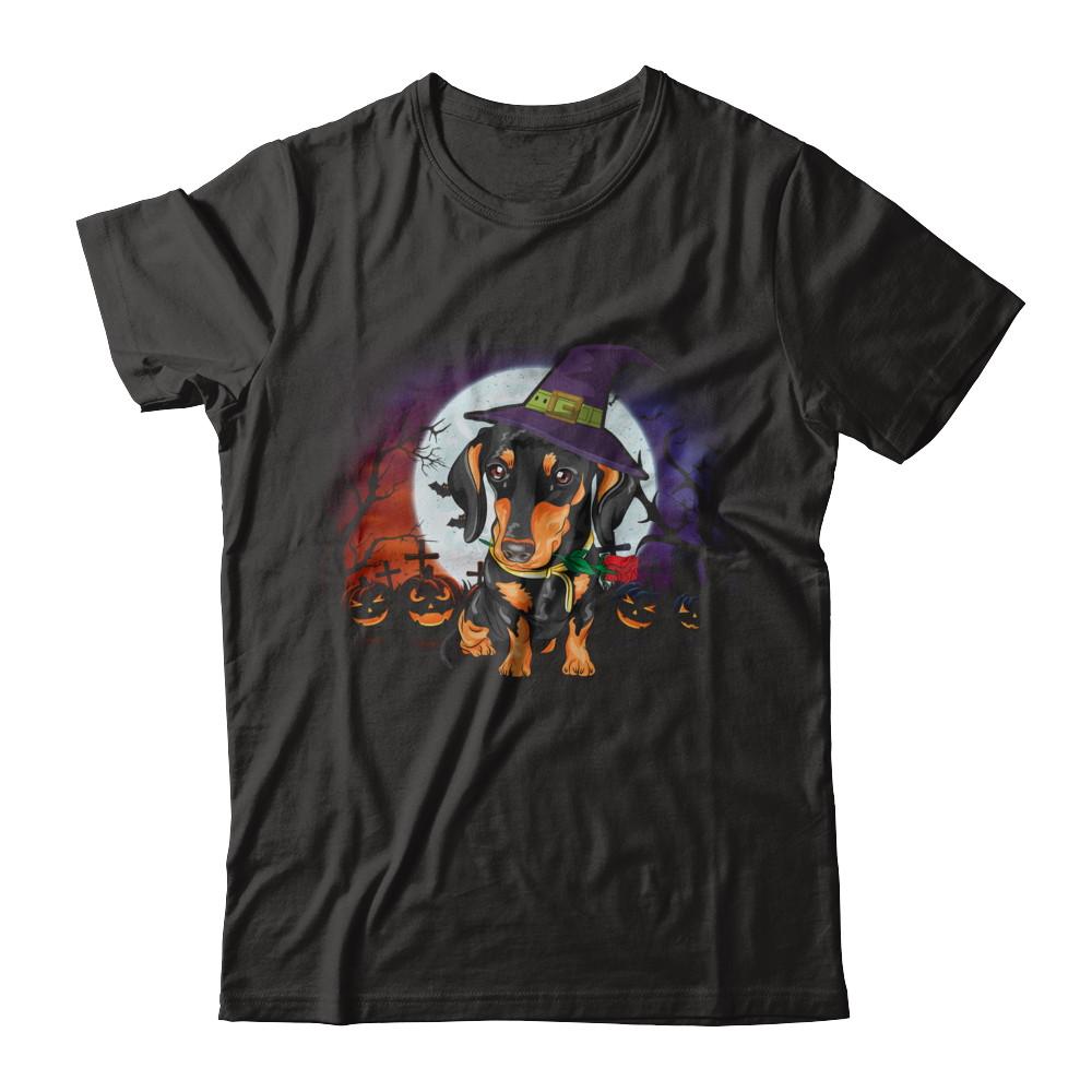 Cute Halloween Dachshund Puppy Pumpkins-T-Shirt & Sweatshirt-Premium T-Shirt-Black