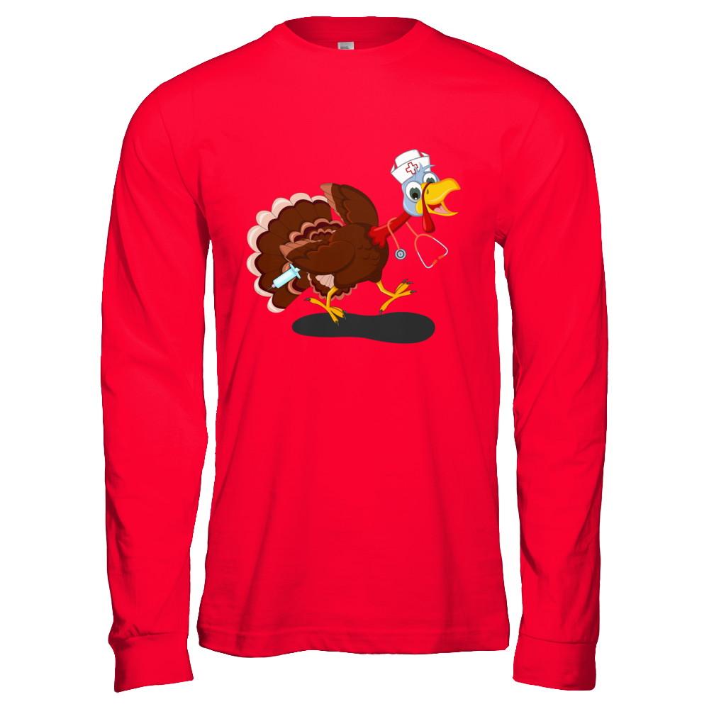 Nurse Turkey Funny Thanksgiving Day-T-Shirt & Hoodie-Long Sleeve T-Shirt-Red