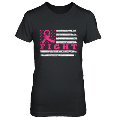 Fight Pink Ribbon US Flag Breast Cancer Awareness-T-Shirt & Hoodie-Women's T-Shirt-Black