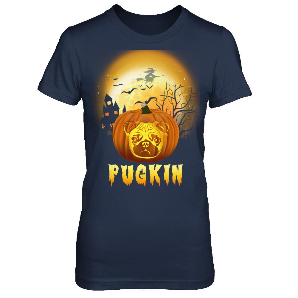 Halloween Pugkin Funny Pumpkin Pug-T-Shirt & Hoodie-Women's T-Shirt-Navy