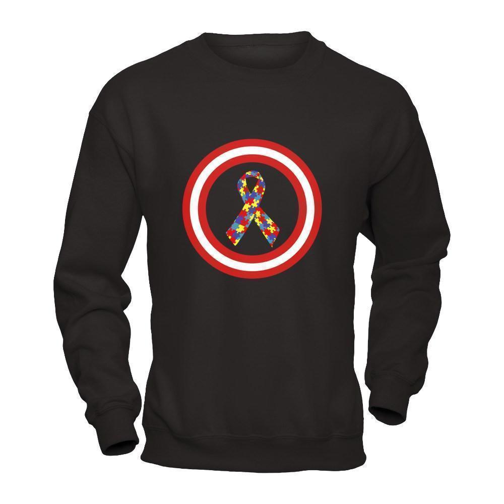 Captain Autism Awareness-T-Shirt & Hoodie-Crewneck Sweatshirt-Black
