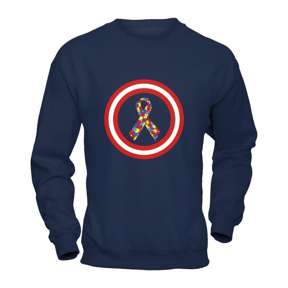 Captain Autism Awareness-T-Shirt & Hoodie-Crewneck Sweatshirt-Navy