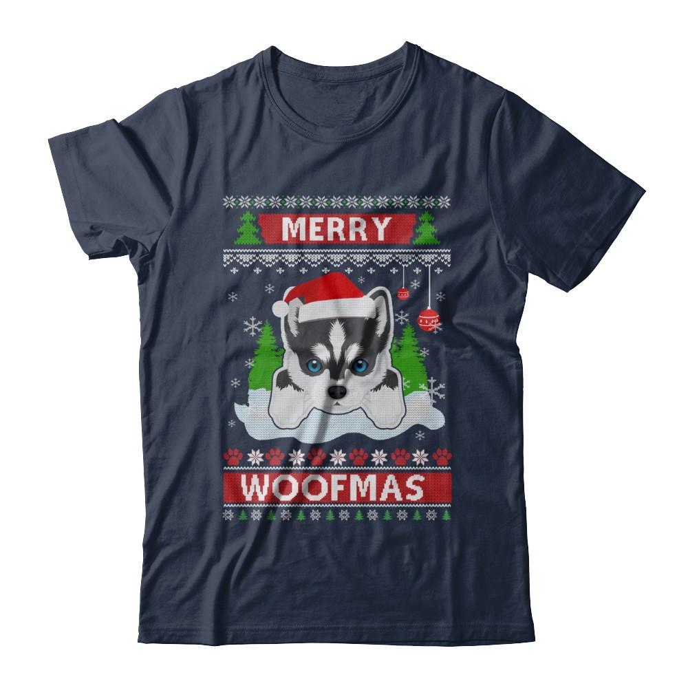 Siberian Husky Merry Woofmas Ugly Christmas Sweater-T-Shirt & Sweatshirt-Classic T-Shirt-Navy