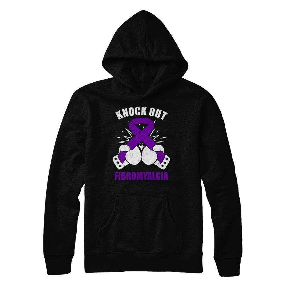 Boxing knock out Fibromyalgia Awareness Support-T-Shirt & Hoodie-Pullover Hoodie-Black