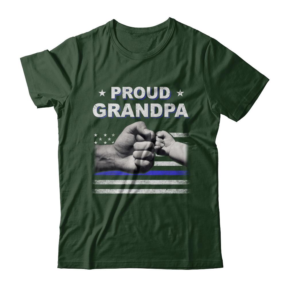 Proud Grandpa Police Thin Blue Line Flag Fathers Day-T-Shirt & Hoodie-Classic T-Shirt-Forest Green