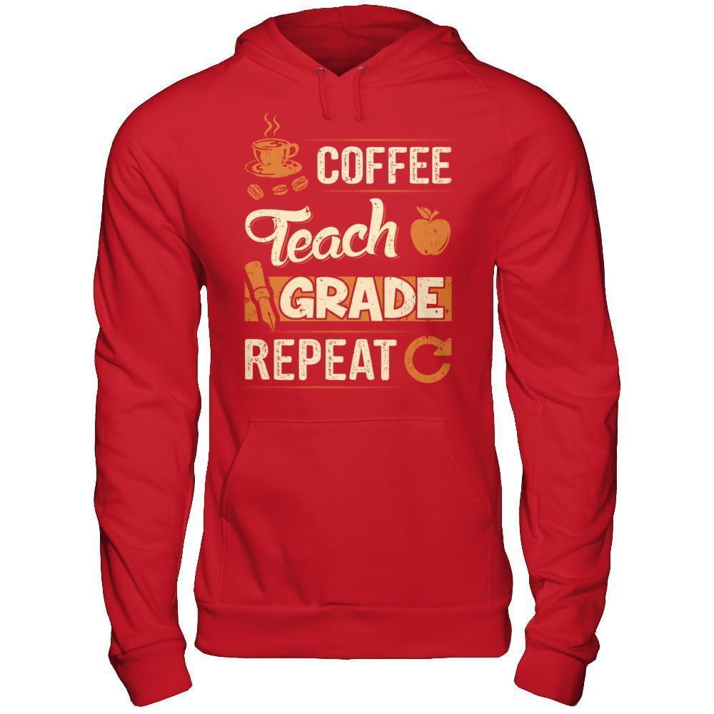 Coffee Teach Grade Repeat-T-Shirt & Hoodie-Pullover Hoodie-Red